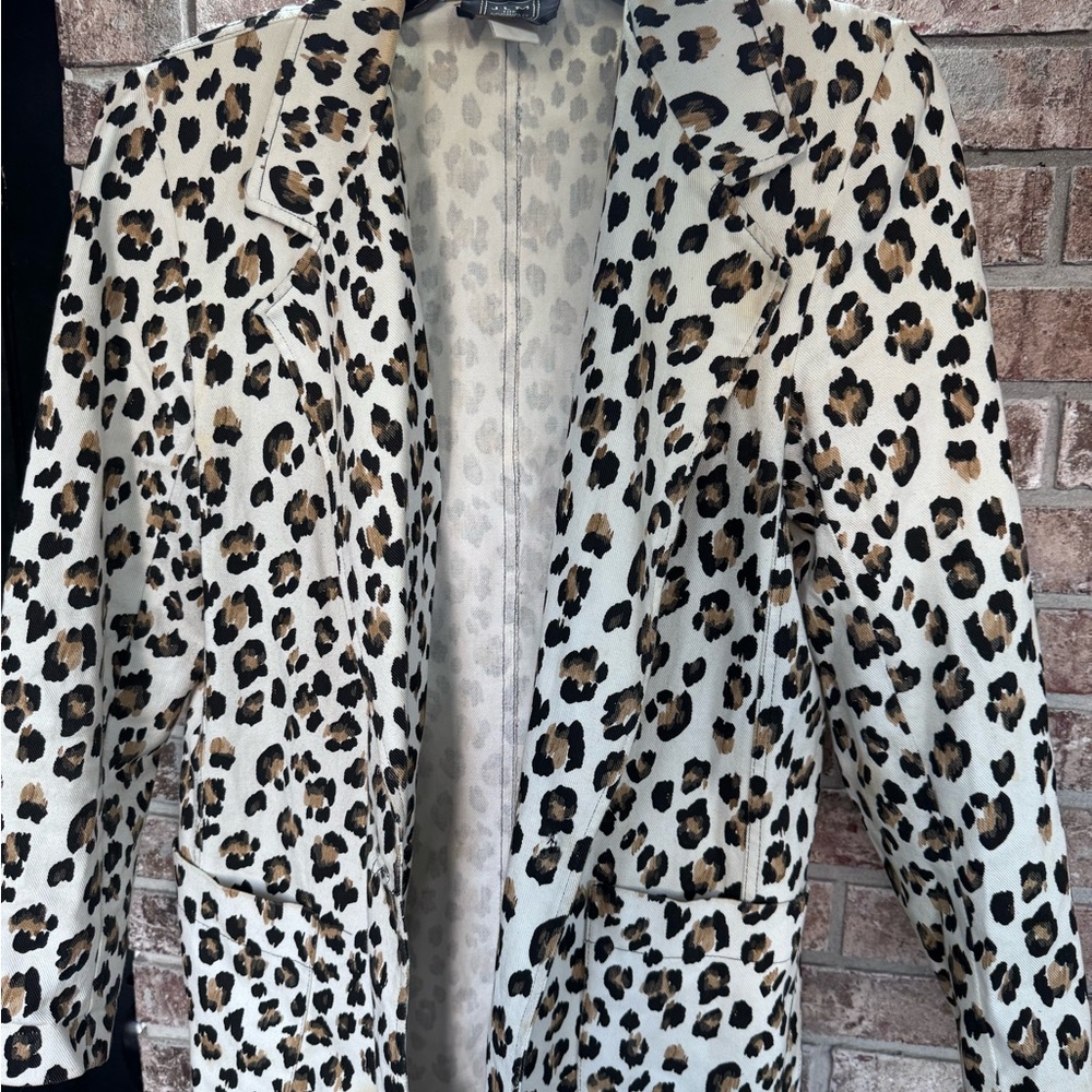 Women’s Leopard Print Jean Jacket - Cream & Brown